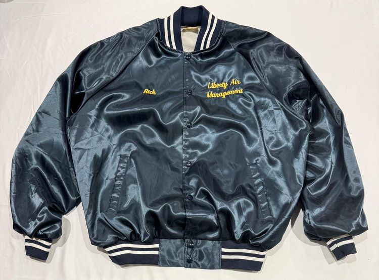 Black Satin Bomber Jacket With Striped Cuffs And Collar